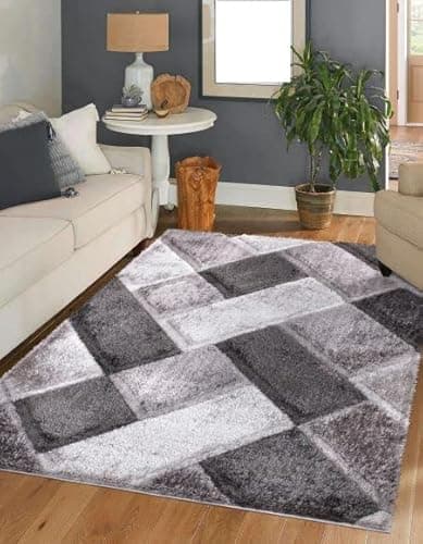 Image of 3D Shaggy Rugs Modern Geometric Design Large Area Rugs for Living Room Bedroom Thick Fluffy Floor Mats Small Door Mat (Grey, 120 x 170 cm)