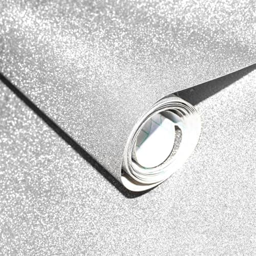 Image of ZHMRROAD Glitter Self Adhesive Wallpaper, Silver Peel and Stick Wallpaper, 3D Textured Sparkly Effect, Waterproof and Removable, for Walls, Furniture and Festival Decorations, 44.5 x 300 cm