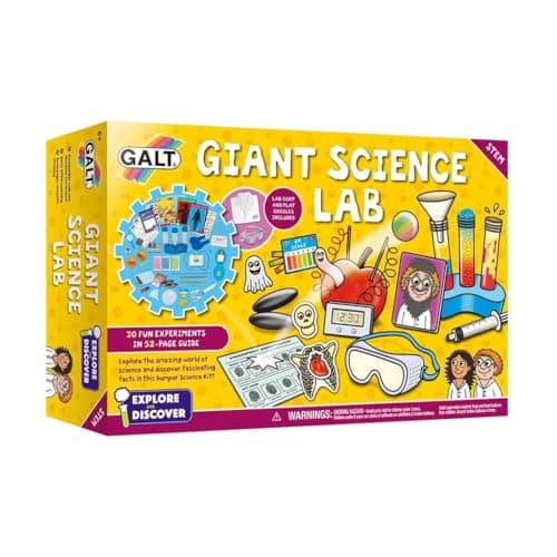 Image of Galt Giant Science Lab - Explore and Discover XL Science Kit for Kids, Childrens Craft Set, Guide Book and Lab Coat - 30 Fun STEM Science Experiments - Chemistry, Biology and Physics - For Ages 6 Plus