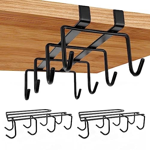 Image of ZOFUN 2 Pcs Mug Holders for Kitchen, Mug Holder Under Shelf with 8 Hooks, Black Under Cupboard Mug Holders for Mug Drying, Iron Cup Holders for Kitchen, Cupboard, Cabinet, Mugs & Cup Hanging