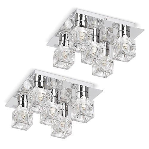 Image of MiniSun | Pair of - Modern Chrome Ice Cube 5 Way Flush Ceiling Spotlights - Complete with 10 x 3w Energy Saving G9 LED Light Bulbs | Ceiling Lights & Home Improvements Essential | Mains Wired