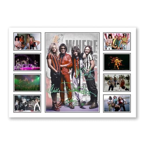 Image of Van Halen Signed Poster Print | Limited Edition Autograph Fan Gift | Collectible Rock Memorabilia Merchandise | Collage Wall Art | Home Decor (A4 Unframed)