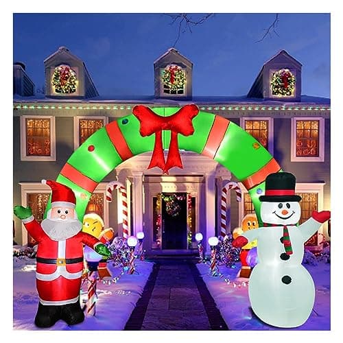 Image of 12 Ft Lighted Christmas Inflatable Archway, Inflatable Santa Claus and Snowman Arch Indoor and Outdoor Holiday Decorations, Built-in Led Lights, Large Outdoor Patio Decorations Garden Props