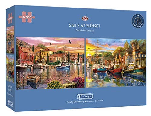 Image of Gibsons Sails at Sunset 2 x 500 Piece Jigsaw Puzzles | Multi-Box Landscape Set Jigsaw | Sustainable Puzzle for Adults Teens | Premium 100% Recycled Board | Great Gift | Gibsons Games