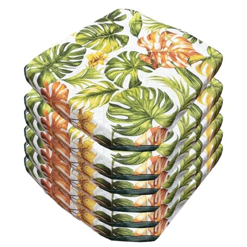 Image of emmevi Set of 6 Chair Cushions Cotton Tropical Palm Leaves Multicoloured Universal Washable Chair Covers