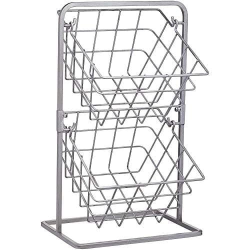 Image of KitchenCraft Storage Basket Stand, Industrial Vintage-Style 2-Tier Removable Baskets, Carbon Steel, 25 x 22 x 41 cm, Grey