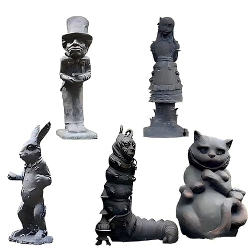 Image of lycss 5PCS Alice in Wonderland Garden Decor Statue Set - Wonderland-Like Garden Decoration Fairy with Hand Cast Stone Resin for Indoor Outdoor Garden Patio Lawn Yard