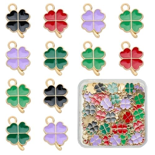 Image of LEGENTLISUR 100Pcs Colorful Clover Charms for Jewellery Making Light Gold Alloy Enamel Charms Four Leaf Clover Charm for Earring Bracelet Necklace Jewellery Making