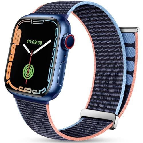 Image of Mastten Sport Loop Compatible with Apple Watch Straps 46mm 45mm 44mm 49mm 42mm, Breathable Nylon Men Women Strap, Elastic Braided Band for iWatch SE Series 11 10 9 8 7 6 5 4 3 2 1 Ultra, Navy Blue