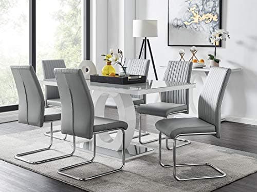 Image of Furniturebox UK - Giovani Modern Stylish Grey/White High Gloss Glass Dining Table and 6 Modern Lorenzo Chairs Set (Dining Table + 6 Elephant Grey Lorenzo Chairs)