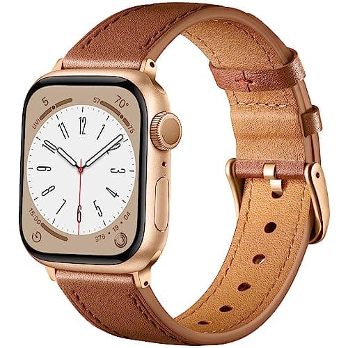 Image of CeMiKa Leather Straps Compatible for Apple Watch Strap 38mm 40mm 41mm 42mm, Replacement Genuine Leather Strap Compatible with iWatch Series 10 9 8 7 6 5 4 3 2 1 SE/Ultra, Men and Women, Classic Brown