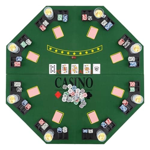 Image of COSTWAY 1.2M/48 Inches Poker Table Top, 8 Player Foldable Texas Holdem Poker Mat with Carrying Bag, Cup Holders, Chip Trays, Portable Blackjack Tables Topper for Card Casino Game