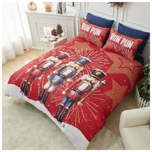 Image of GC GAVENO CAVAILIA Christmas Duvet Cover King Size - Polyester Santa Cloak Bedding(230x220 cm) - Breathable Soft Quilt Cover King bed with Pillowcases - Winter KingSize Bedding Bed Cover -Xmas Gift