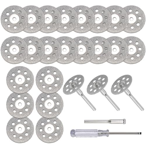 Image of 25Pcs Diamond Cutting Discs with Mandrels, for Rotary Tool, 0.87in 22mm Diamond Cut Off Wheels for Metal, Stone, Glass, Wood, DIY Crafts