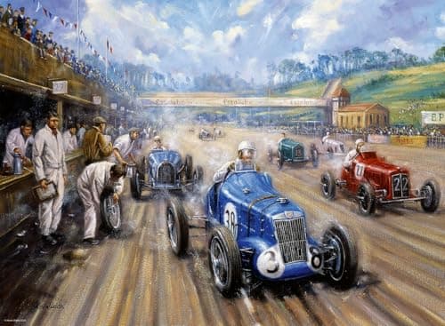 Image of Ravensburger 500 Piece Jigsaw Puzzle – The Need For Speed by Kevin Walsh – Vintage 1930s Grand Prix Racing Scene, Classic Cars Puzzle for Adults & Teens