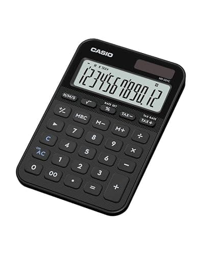 Image of CASIO MS-20YC small desktop calculator with time calculation, black