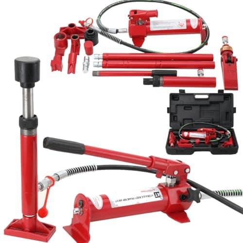 Image of CDZHLTG 4 Ton Hydraulic Porta Power Hydraulic Car Jack Spreader Body Frame Repair Kit for Automotive, Garage with 3.9 ft/1.2 m Oil Hose Lift Ram Portable, Red