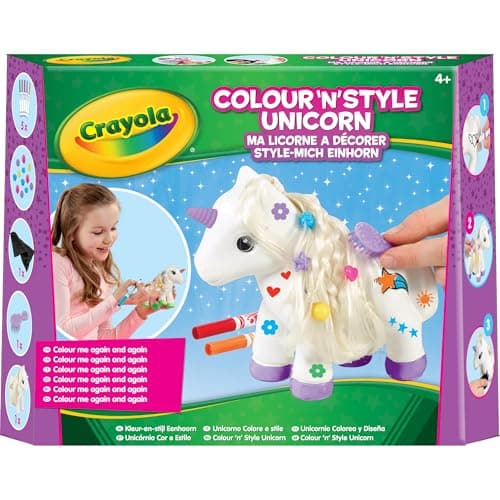 Image of CRAYOLA Colour 'n' Style Unicorn | Colour Your Own Unicorn Again and Again | Includes Washable Marker Pens, Beads & Hairbrush | Ideal for Kids Aged 4+