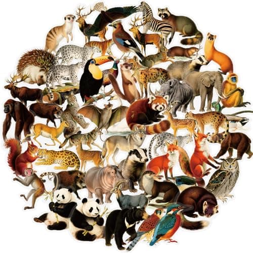 Image of 56pcs Realistic Wildlife Animal Stickers Glossy PET Transparent Decals for Scrapbooking Journals Laptops Water Bottles Phone Cases Luggage DIY Decoration Teens Adults
