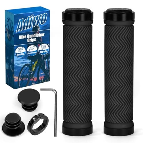 Image of Adiwo Non-Slip Handlebar Grips, 1 Pair Professional Bike Handlebar Grips, Adult Mountain Bike Grips with Soft Anti-Slip Rubber, Ergonomic, Comes with 1 Allen Wrench, Suitable for Most Bicycles