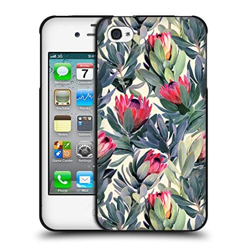 Image of Head Case Designs Officially Licensed Micklyn Le Feuvre Painted Protea Florals Black Soft Gel Case Compatible With Apple iPhone 4 / iPhone 4S