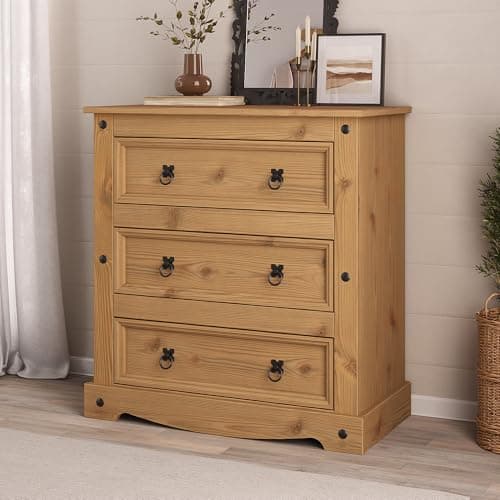 Image of Mews Corona 3 Drawer Chest of Drawers, Mexican Solid Pine Wood