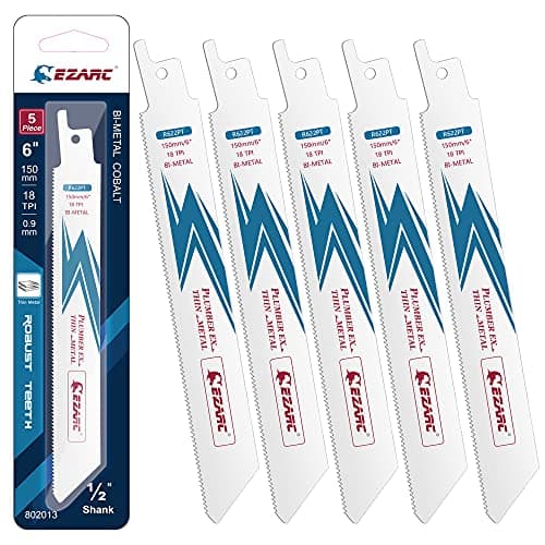 Image of EZARC Reciprocating Saw Blade Bi-Metal Cobalt Sabre Saw Blades for Thin Metal Cutting 150mm 18TPI R622PT (5-Pack)