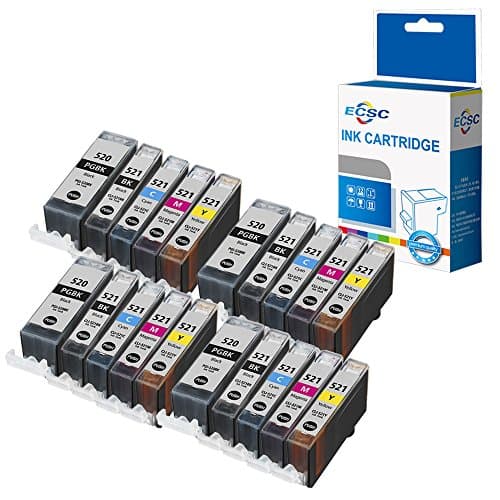 Image of ECSC Compatible Ink Cartridge Replacement for Canon Pixma iP3600 iP4600 iP4700 MP540 MP550 MP560 MP620 MP630 MP640 MP980 MP990 MX860 MX870 PGI520/521 (Large Black/Black/Cyan/Magenta/Yellow, 20-Pack)