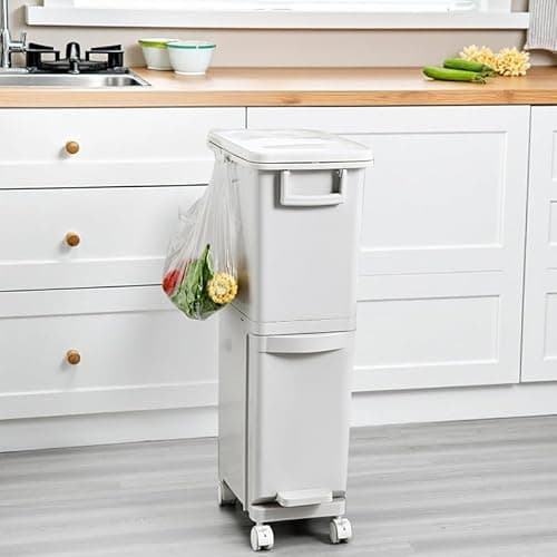 Image of Taylor & Brown Dry and Wet Separation Trash Can, Vertical Waste Separation System with Wheels, Recycling Pedal Bin for Kitchen Waste with Large Recycle Compartments, Rubbish Trash Garbage Can (29L)