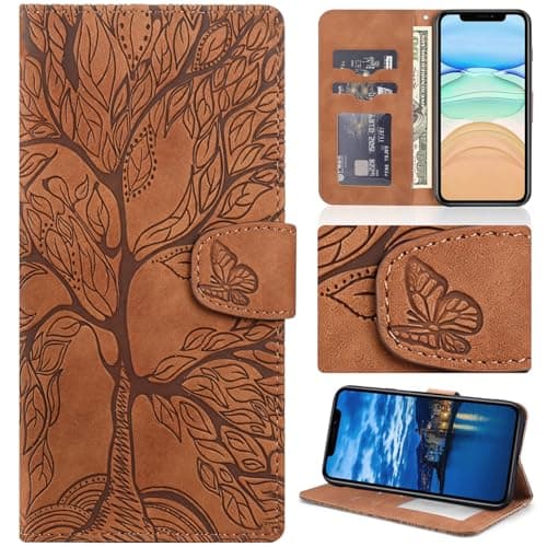 Image of Aisenth Flip Case for Samsung Galaxy A33 5G (6.4 inch), The Tree of Life Embossed PU Leather Wallet Phone Folio Case Magnetic Protective Cover with Kickstand, Card Slots + 1 Wrist Strap (Brown)