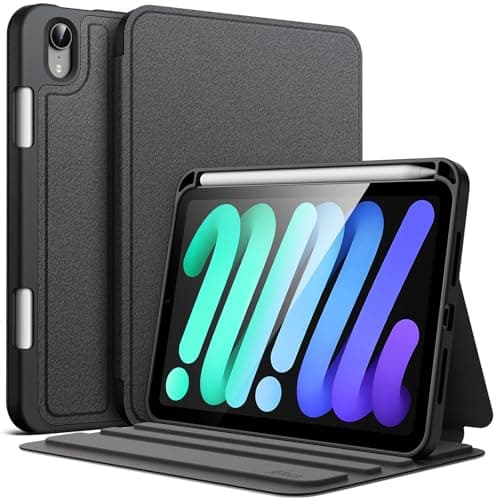 Image of JETech Case for iPad Mini (A17 Pro, 2024 Model, 7th) / Mini 6 (2021 Model, 6th) with Pencil Holder, Slim Folio Stand Protective Tablet Cover, Multi-Angle Viewing (Black)