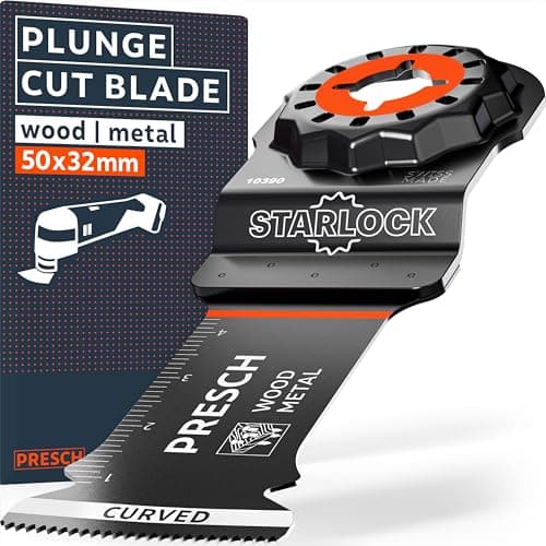 Image of Presch Multitool Blade Wood & Metal 50x32mm - Starlock Multitool blade for tool-free replacement - Precise results thanks to pointed BI-metal teeth & Curved-Tec Design- Oscillating Saw Blade