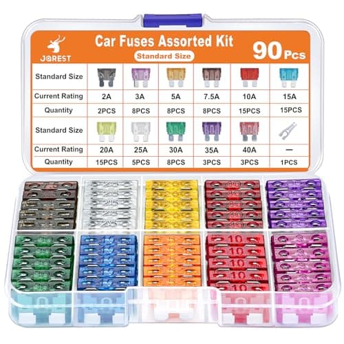 Image of Jorest 90Pcs Standard Blade Fuses - Automotive, 11 Specifications (2A-40A), Includes Fuse Puller