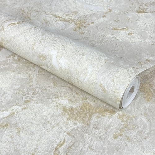 Image of World of Wallpaper Luxe Collection Marble Wallpaper - Heavyweight Vinyl - Modern for Living Room & Bedroom - Decorative Luxury - Cream/Gold