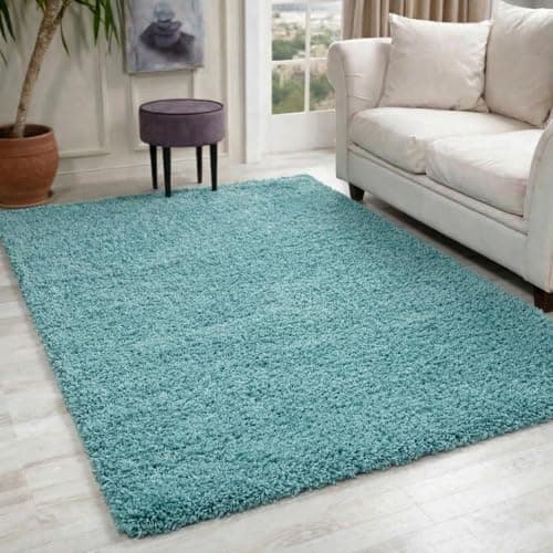 Image of Serdim Rugs Living Room Shaggy Area Rugs, Polypropylene, Duck Egg Blue, 200x290cm(6'7"x9'6)