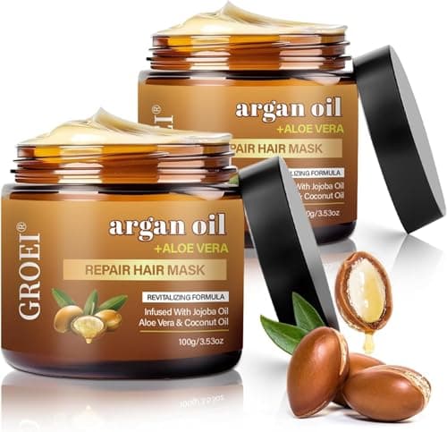 Image of Argan Oil Hair Mask, Repair Hydration Hair Mask with Coconut Oil for Dry Damaged Hair Deep Treatments for All Hair Types, 100g 2Pack