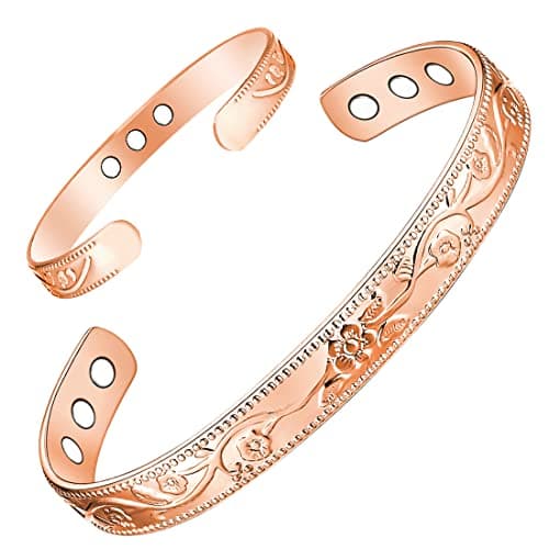 Image of Vicmag Copper Magnetic Bracelet for Women 99.99% Solid Pure Copper Ultra Strength Magnets Adjustable Size with Gift Box (Flower Rose Gold)