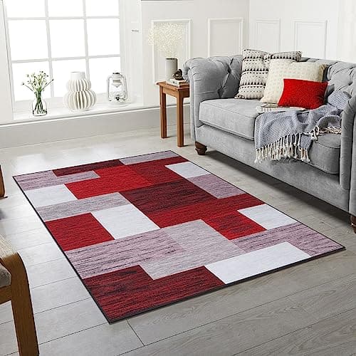 Image of Rugs City Red Blue Black Violet Modern Living Room Bedroom Washable Rugs Super Soft Carpet Suitable as Bedroom Rug Home Decor Large Floor Mat Rubber Backed Non Slip (Red, 160 X 230 CM)
