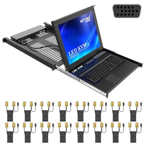 Image of IP KVM Console with 17'' LCD Monitor, MT-VIKI 16 Port 1U RackMount KVM Console Switch over IP Remote Access + Drawer+ KVM Cables