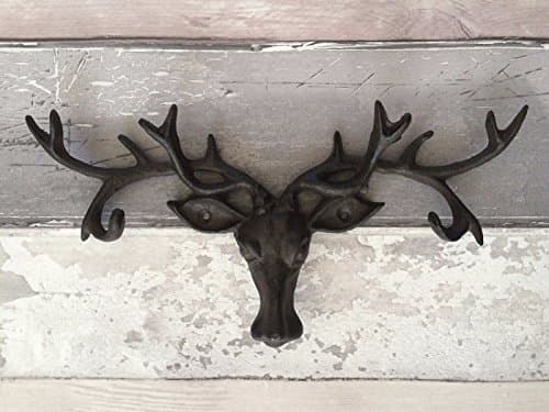 Image of Homes on Trend Shabby Cast Iron Antique Style Rustic Stag Deer Coat Rack Antlers Wall Hook