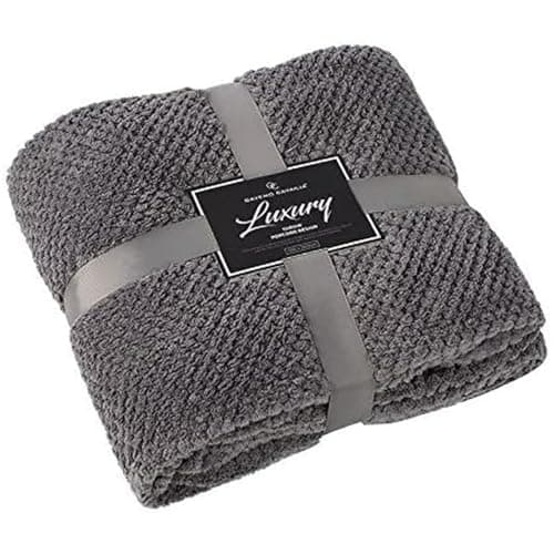 Image of Brillars Waffle Honeycomb Throw Fleece Blankets, 100% Polyester Faux Fur Throws Bed Settee Sofa/Bedspread/Travel Blankets – Super Soft, light, Warm, Cosy Large Blanket (Charcoal, Single 130 x 150 cm)