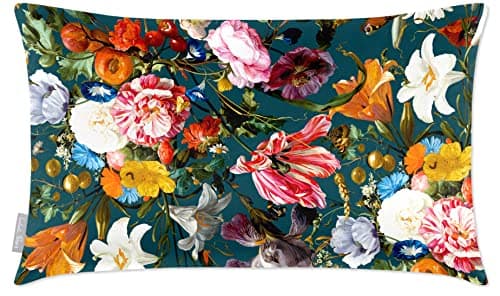 Image of Izabela Peters Cushions With Covers Included, Filled Cushion, Eco-Friendly Velvet Cushions, 50 x 30 cm, Floral Dream - Teal, Chair Cushions, Sofa Cushions, Seat Cushions