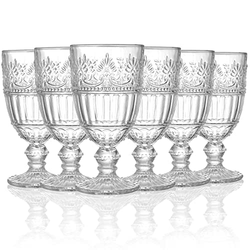 Image of AVLA 6 Pack Glass Goblet, 350 ml /12 OZ Vintage Wine Glassware, Romantic Wedding Glass Set, Drinking Stemware Beverage Cups for Party, Bar, Champagne, Juice, Beer, Cocktail, Embossed Design