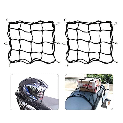 Image of Motorcycle Helmet Net Cargo Net 2 Pack Bungee Net for Motorcycle Bike Load Cover ATVs with Hooks Elasticated Stretchable