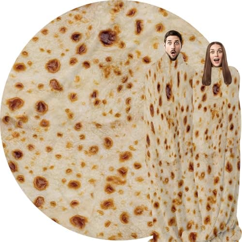 Image of Abaysto Funny Burrito Tortilla Blanket - Soft Flannel Realistic Food Throw for Adults & Kids Gifts for Crib, Sofa, Outdoors 200cm(79")