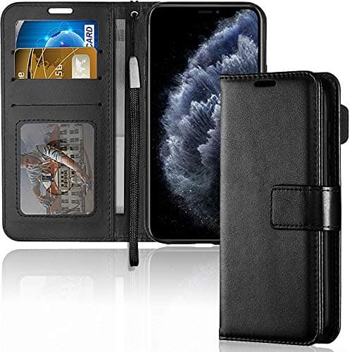 Image of TECHGEAR iPhone 11 Pro Max Leather Wallet Case - Protective Flip Cover with Card Slots, Kickstand and Wrist Strap, Black PU Leather Compatible for Apple iPhone 11 Pro Max