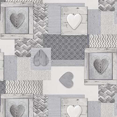 Image of QPC Direct Knitted Hearts Grey PVC Oilcloth Table Cover Vinyl Tablecloth 140 x 200cm Rectangle