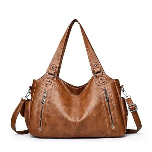 Image of HiTotes Leather Tote Bags for Women Hobo Bags Leather Handbag Satchel Bag Women's Top-handle Bags Slouchy Shoulder Bag Cross Body Bag