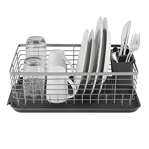 Image of Tower Compact Dish Rack with Cutlery Holder, Removable Draining Tray, Grey, T847001