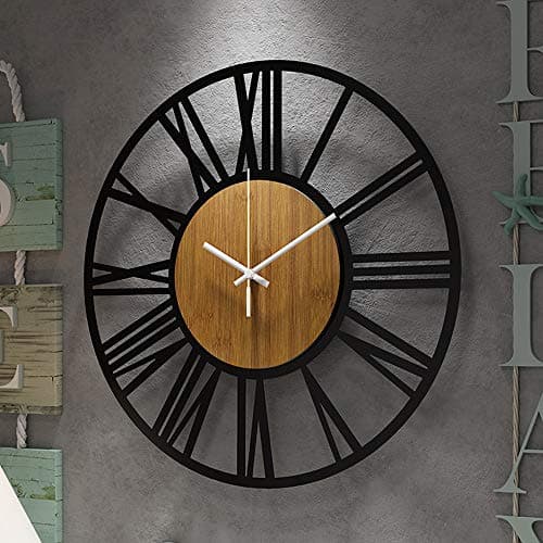Image of HAITANG Large Wall Clocks for Living Room,Silent,Non Ticking,Battery Operated Oversized Vintage Round Modern Wood Wall Clock for Bedroom,Farmhouse,Office Decor-24IN(60cm, Black,Roman numeral)